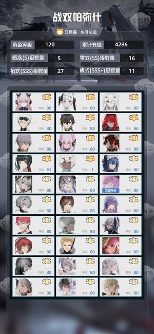 战双帕弥什【120级】 六队齐全多3s和2s3多黑卡皮