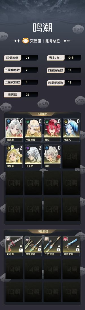 鸣潮【71级】 满链珂莱塔卡提夏空守岸人
