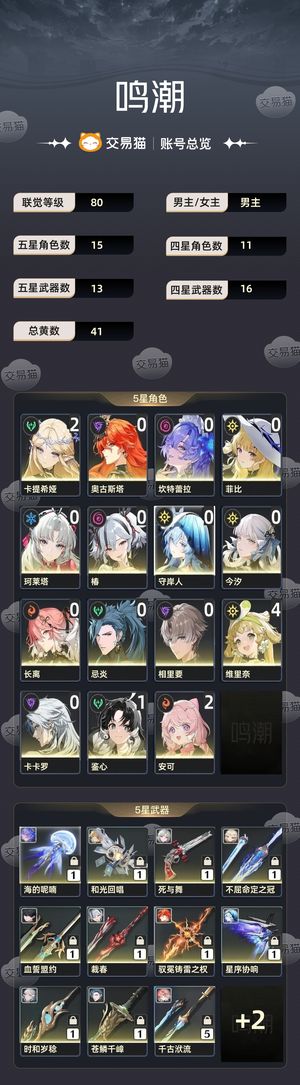 鸣潮【80级】 2 1卡提多角色毕业号