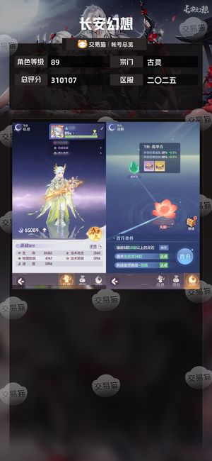 长安幻想【古灵89级总评分310107】三光沙神89古灵