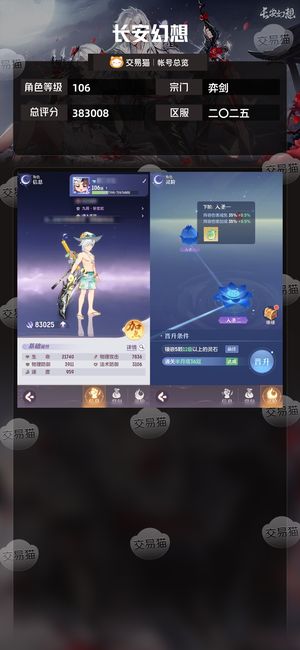 长安幻想【弈剑106级总评分383008】光武仙术宠物多典藏皮肤