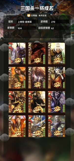 三国杀一将成名（三国杀十周年）【上将军-前将军】号内自带1w将符和5k金元宝