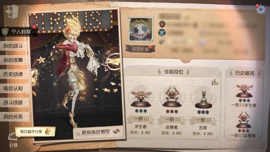 第五人格【6级】4-0-0星之王无紫皮无蓝皮
