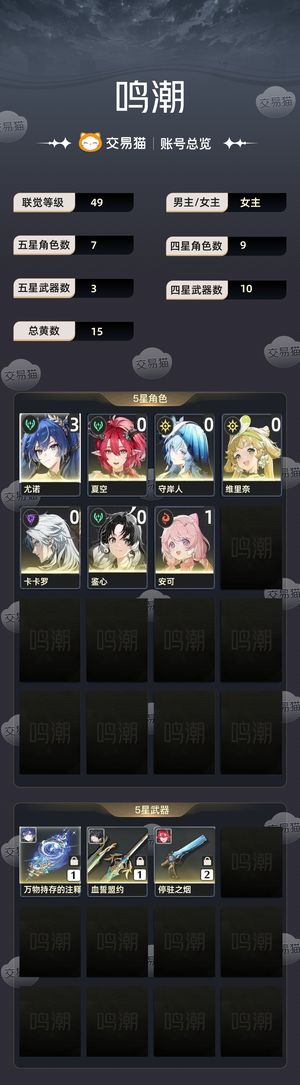 鸣潮【49级】 14金3命尤诺专武岸人夏空
