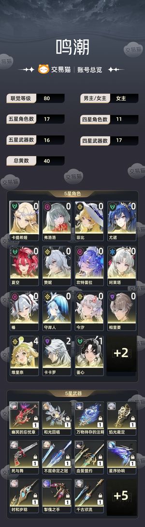 鸣潮【80级】 t0角色都有主c都有专武三皮肤