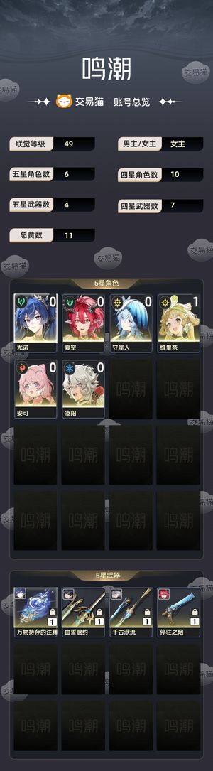 鸣潮【49级】 11金尤诺专武守岸人夏空