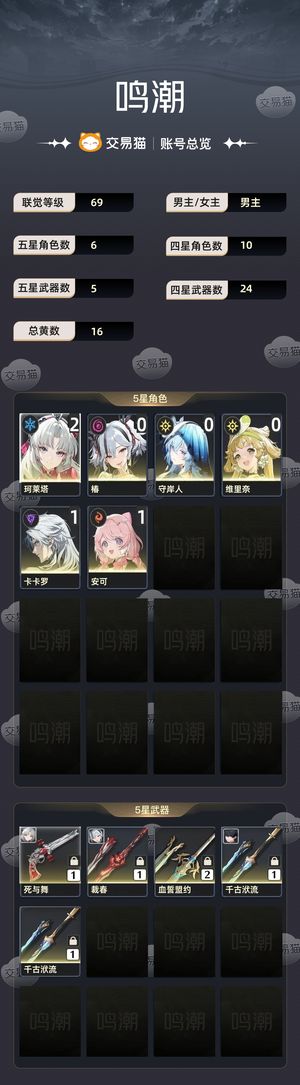 鸣潮【苹果版】【69级】 21柯莱塔01椿1w星声