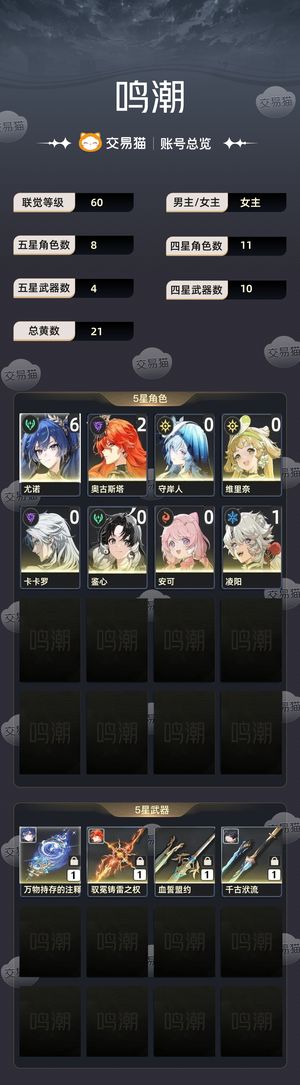 鸣潮【60级】 61尤诺21奥古斯塔00守岸人