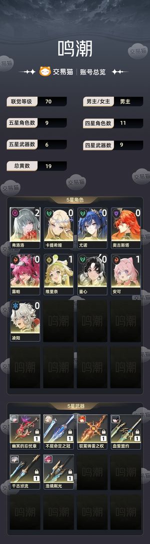 鸣潮【苹果版】【70级】 21弗日月队带卡提带露帕等等