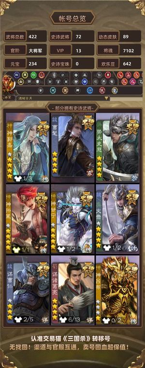 三国杀【大将军,V13】双至臻排面号
