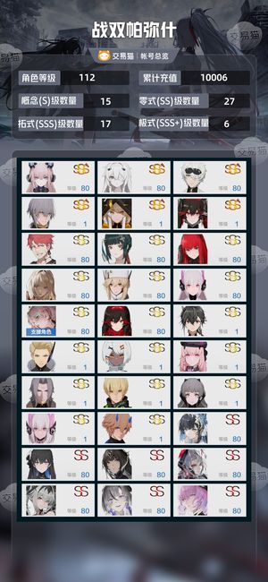 战双帕弥什【112级】万氪账号，2s龙娘