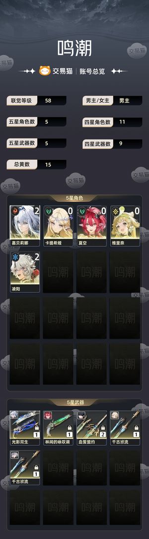 鸣潮【苹果版】【58级】 00卡提 01夏空 21嘉贝