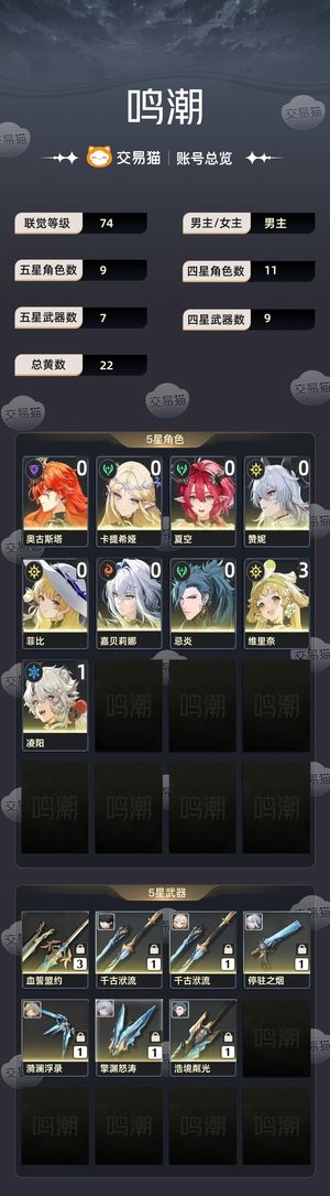 鸣潮【74级】 赞菲卡提夏空嘉贝莉娜奥古斯塔