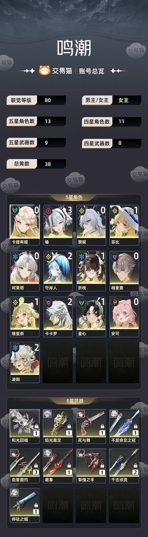 鸣潮【80级】 开服老号三椿二守珂折赞菲卡提