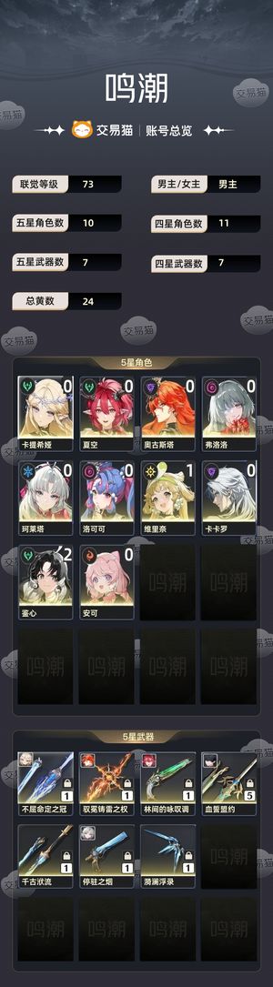 鸣潮【73级】 卡夏空15金3专武4常驻金武