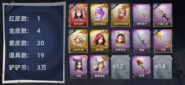 超自然行动组1红皮 4金皮 20紫皮 19道具 9动作 10级梦居