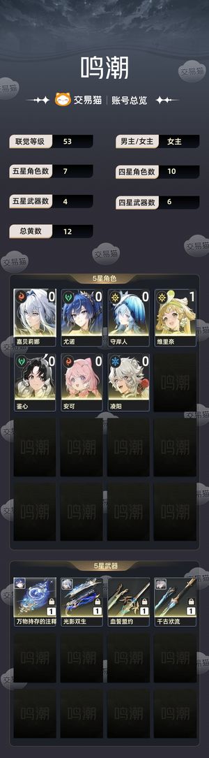 鸣潮【苹果版】【53级】 入坑号嘉贝 尤诺