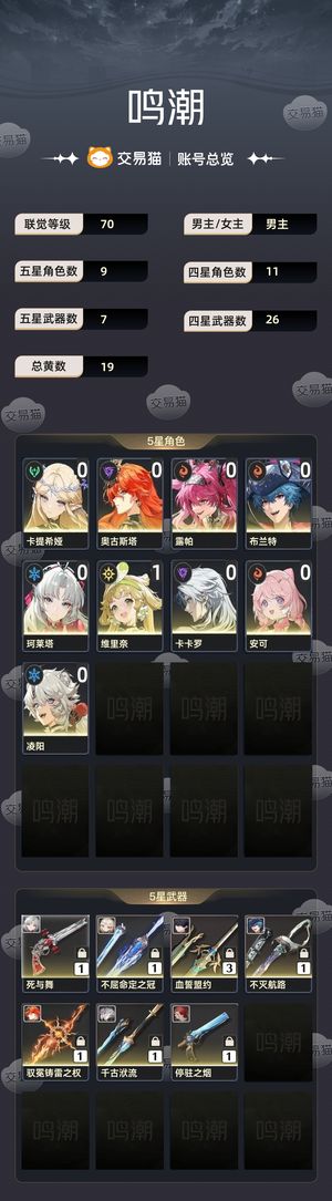 鸣潮【70级】 多金号风队火队雷队都有