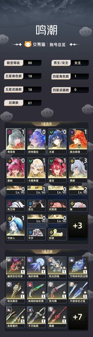 鸣潮【80级】 翅膀皮肤队伍齐全