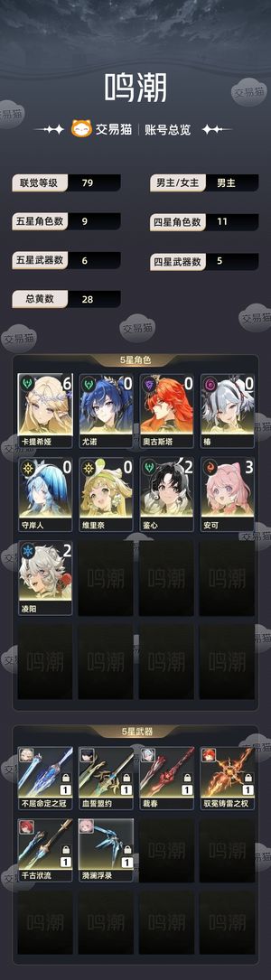 鸣潮【79级】 6 1卡提0 1椿日月守