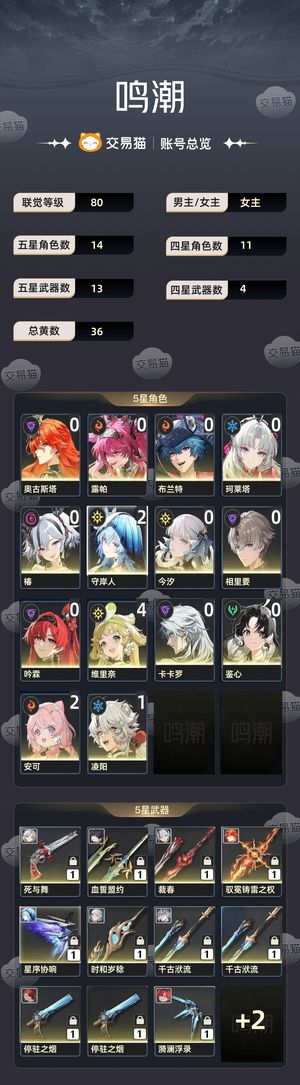 鸣潮【80级】 34金，毕业，所有主c带专武