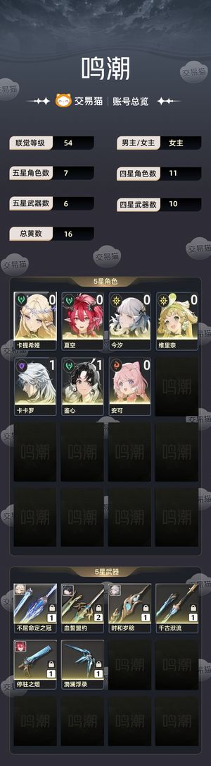 鸣潮【54级】 01卡提夏空风蚀队，01今夕
