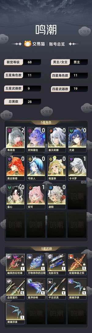 鸣潮【苹果版】【68级】 21弗坎01日月守01嘉贝