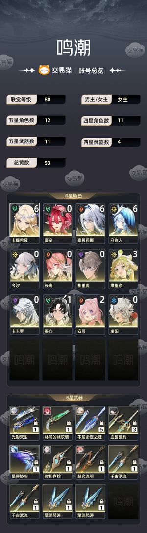 鸣潮【80级】 65卡提61嘉贝61守岸人