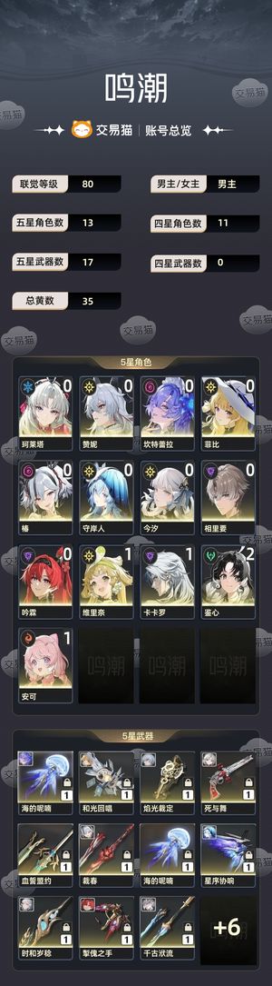 鸣潮【80级】 开服自玩号 抽数多 便宜出
