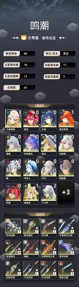 鸣潮【80级】 80级多角色多珊瑚星声月相