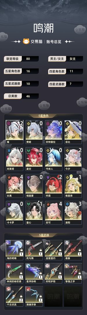 鸣潮【80级】 4长离2椿2今汐2吟霖全皮肤