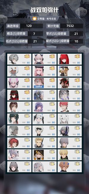 战双帕弥什【120级】 23特效皮4s囚影3s希声花嫁