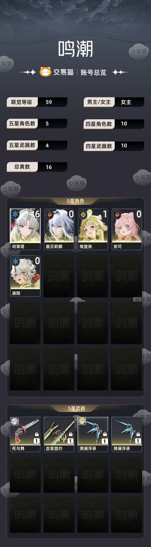 鸣潮【59级】 满命61珂有皮肤嘉贝300月相