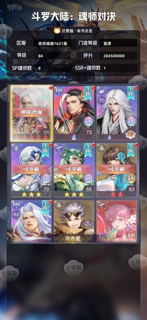 斗罗大陆：魂师对决【首席,84级】 9SP红五神三带皮尘心王林