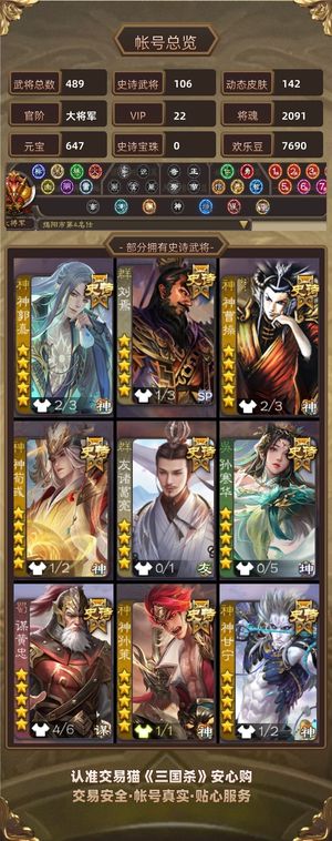 三国杀【大将军,V22】官服个性v22一等大将军满权一