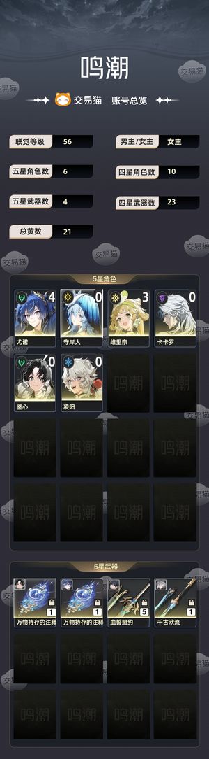 鸣潮【56级】 42尤诺+3维神+岸宝 有月卡