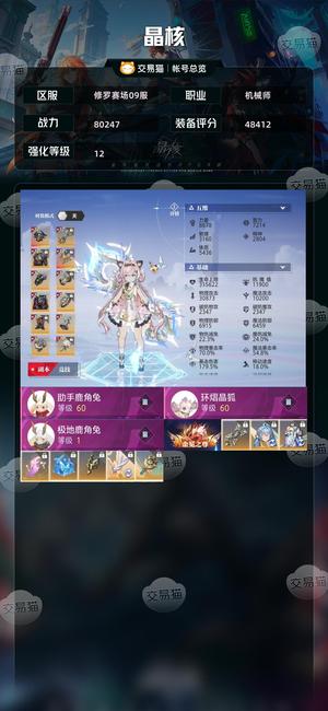 晶核【战力80247】5个7.5万以上的角色三套天空