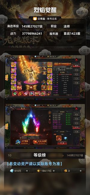 烈焰觉醒【2,7027级法师】买来的 低价卖了不怎么会玩