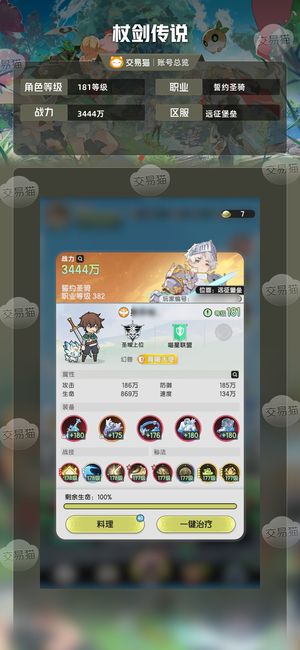 杖剑传说【181级】 【0级】 近万氪高质量骑士号