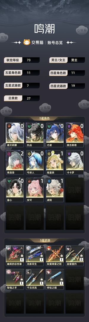 鸣潮【73级】 双黄蛋欧皇号、高练度，全收集