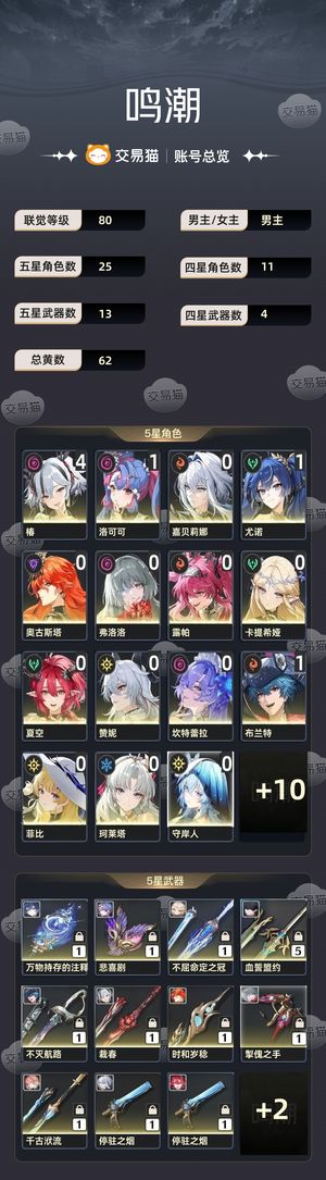 鸣潮【80级】 基本全角色，满角色皮肤，