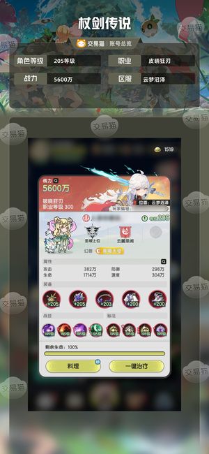 杖剑传说【205级】205级氪6.7k5600w战