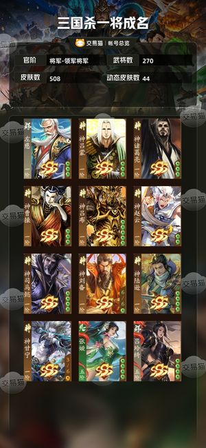 三国杀一将成名（三国杀十周年）【将军-领军将军】多阴间武将低价出