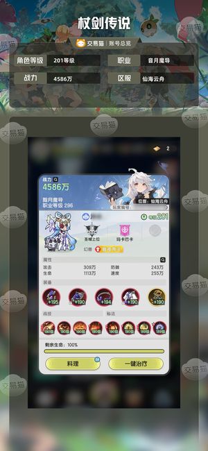 杖剑传说【201级】氪条8400，耀星5900