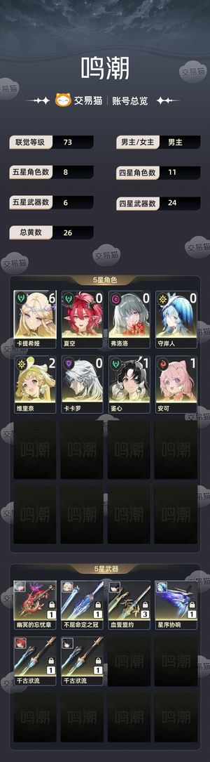 鸣潮【73级】 61卡提希娅有夏空守岸人多星声