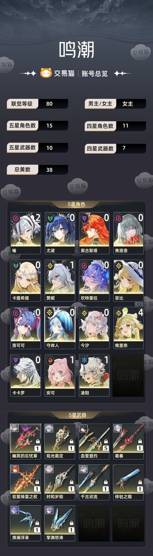 鸣潮【80级】 日月弗砍洛赞菲卡提守岸人今汐椿