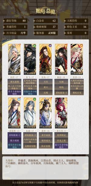 如鸢【80级】 80级自玩号40金季卡还在