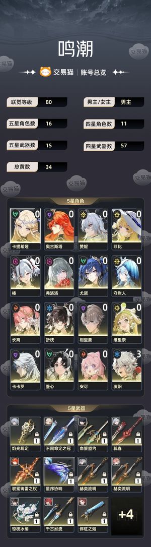 鸣潮【80级】 鸣潮号售卖，有长离皮肤