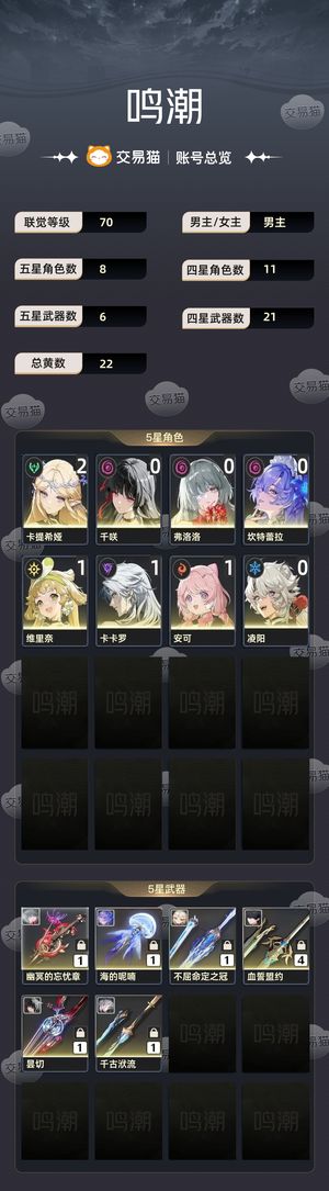 鸣潮【70级】 卡提2 1弗洛洛坎特千咲0 1