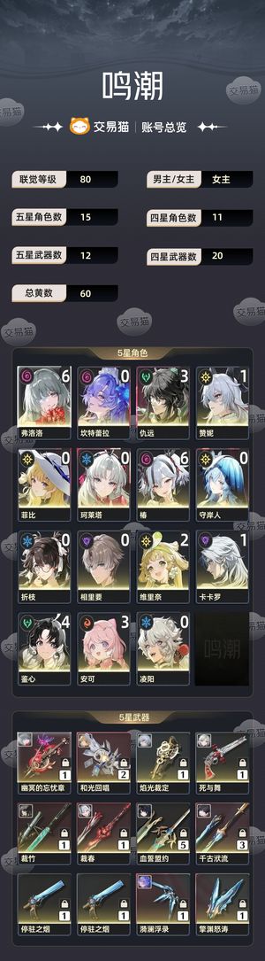 鸣潮【80级】 61弗椿高练度带2万多星声